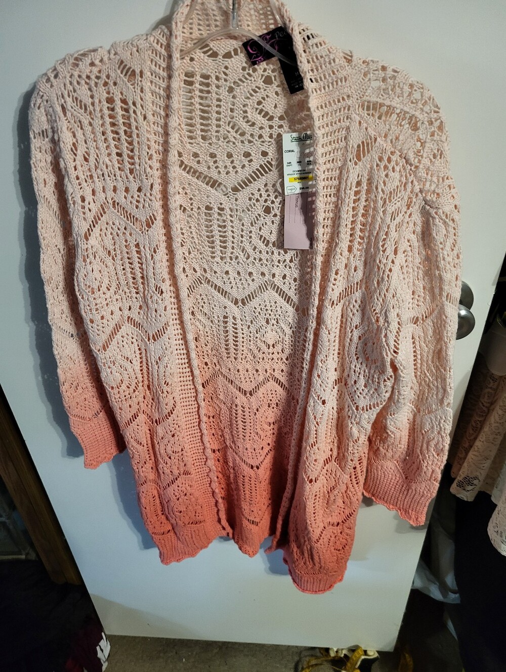 Peck & Peck Knit Crochet Cardigan Peach Ombre Sz M NEW
